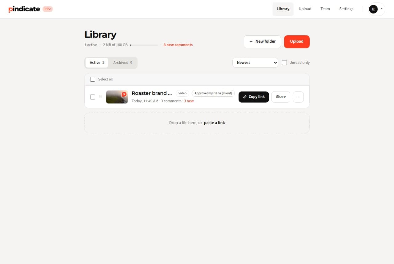A library row for a video review, with its comment count and status