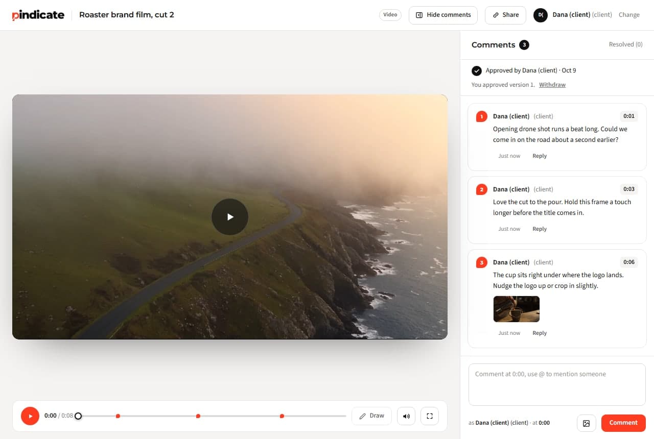 A video version marked Approved, with the approver's name and the date