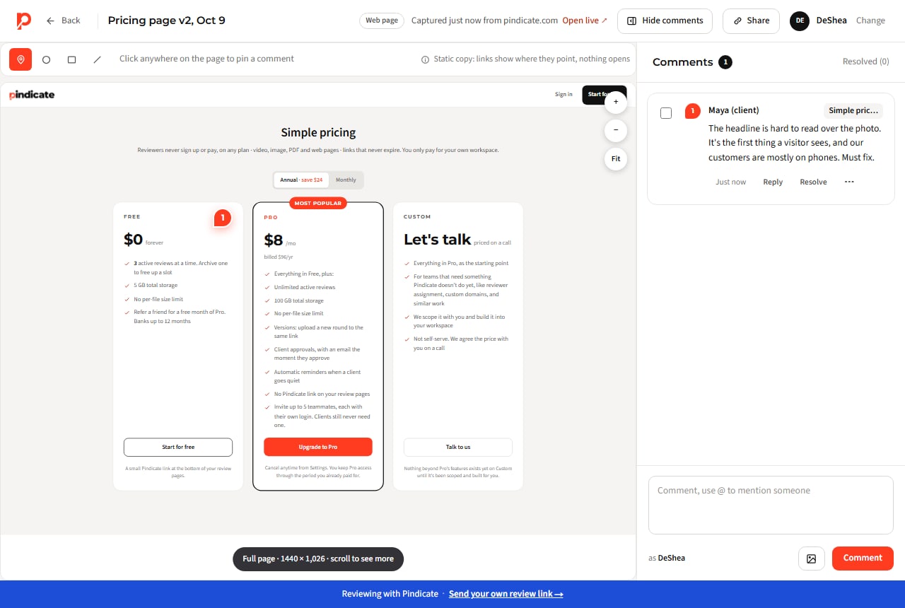 The owner's view of the review with the new comment
