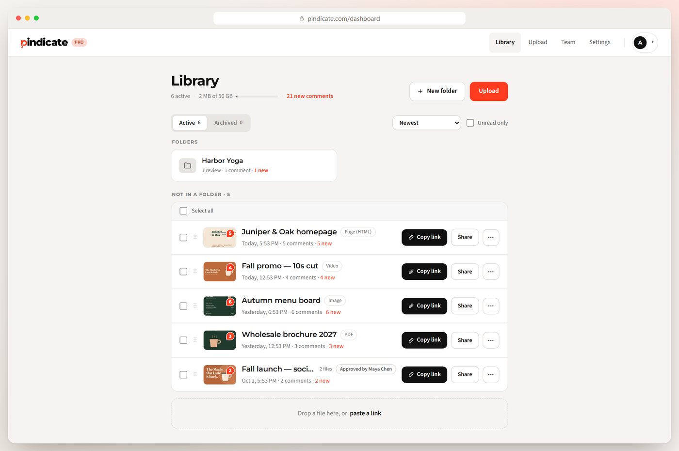 Pindicate library listing reviews with new comment counts
